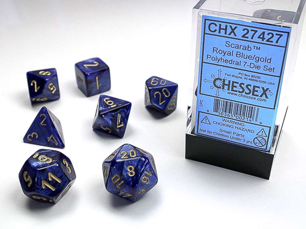 Chessex 7-pak terninger til rollespil i Royal blue/gold