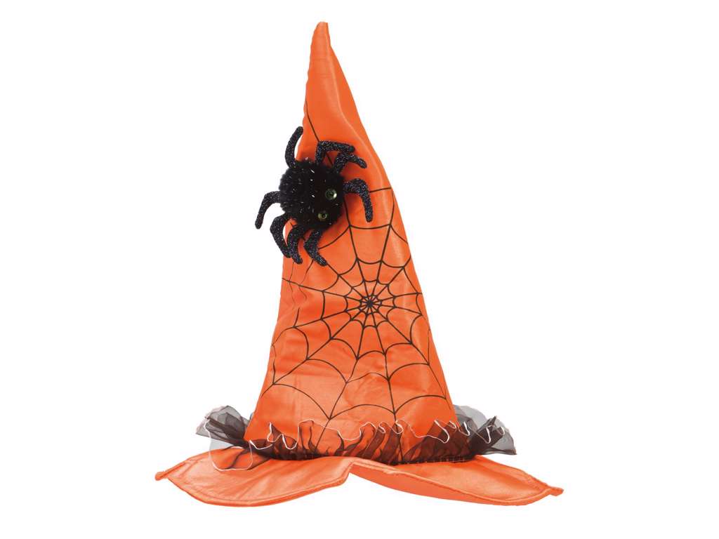 Orange heksehat med edderkop fra Joker