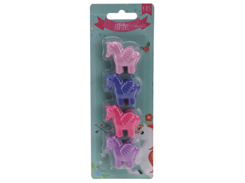 Enhjørning viskelæder 4-pak 3,7x3,8cm