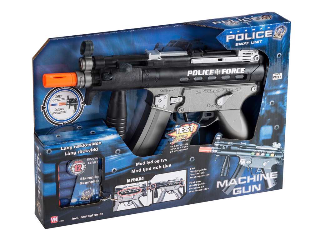 Elektronisk maskingevær med 12 skud, lyd, lys og vibration fra Gonher