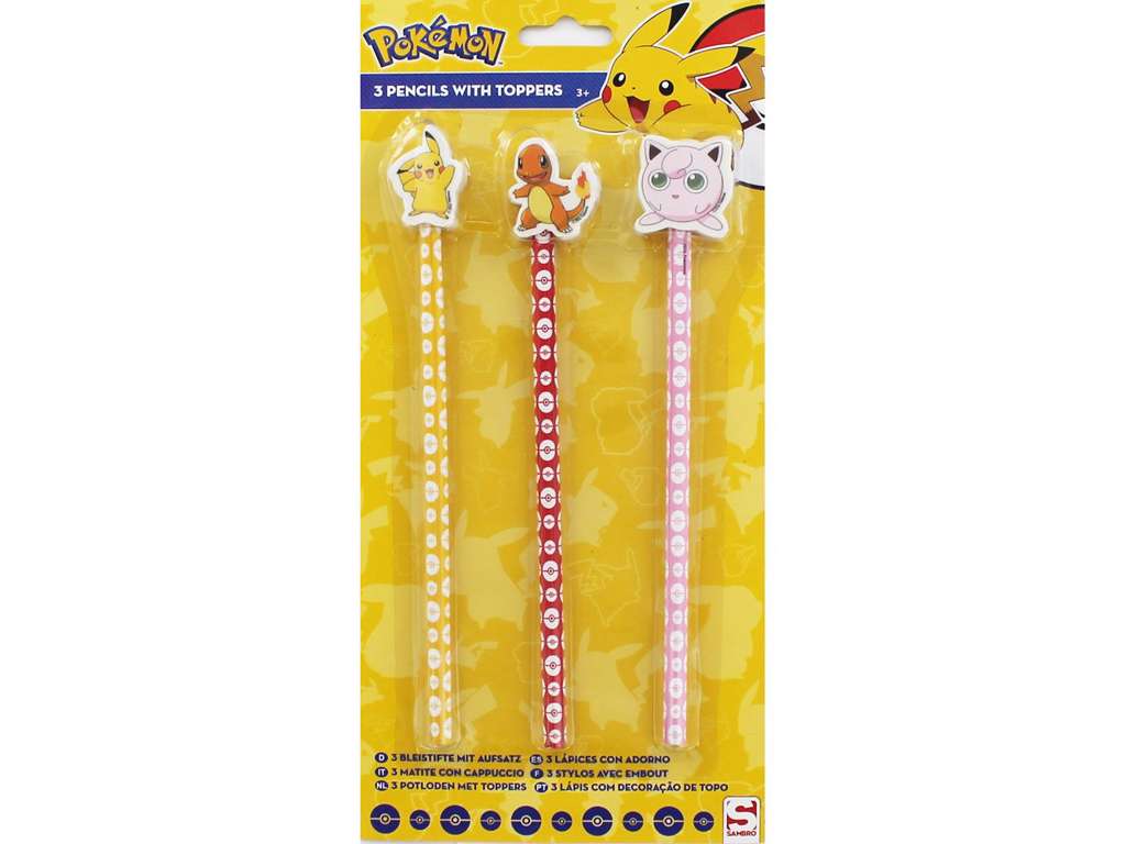 Pokémon blyaneter med viskelæder 3 pak
