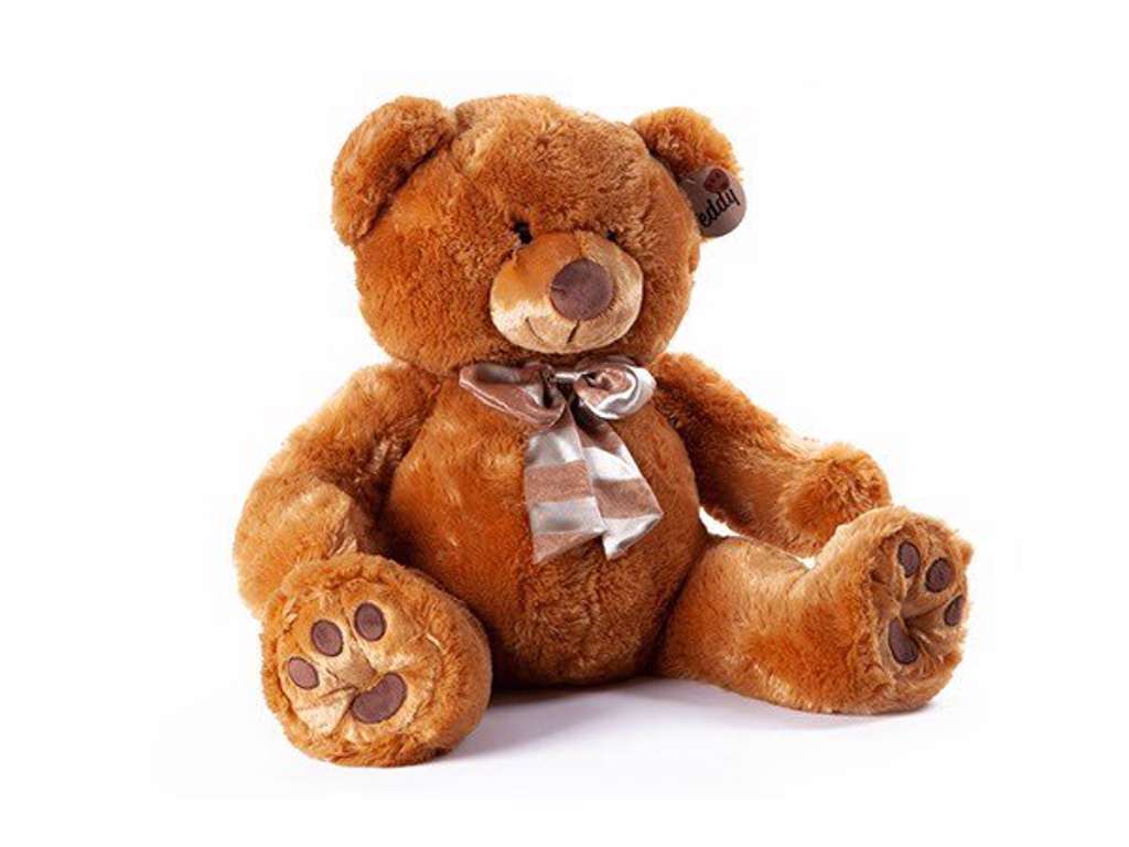 Stor siddende plys bamse på 50 cm i mørk brun