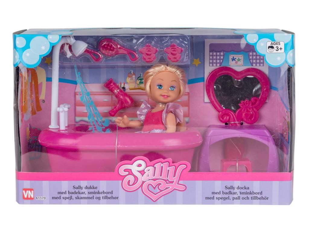 Sally dukke med bad og tilbehør - fashiondukke