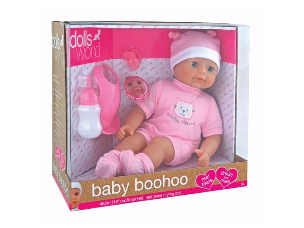 Baby Boohoo dukke på 46 cm i lyserødt tøj fra Dolls World