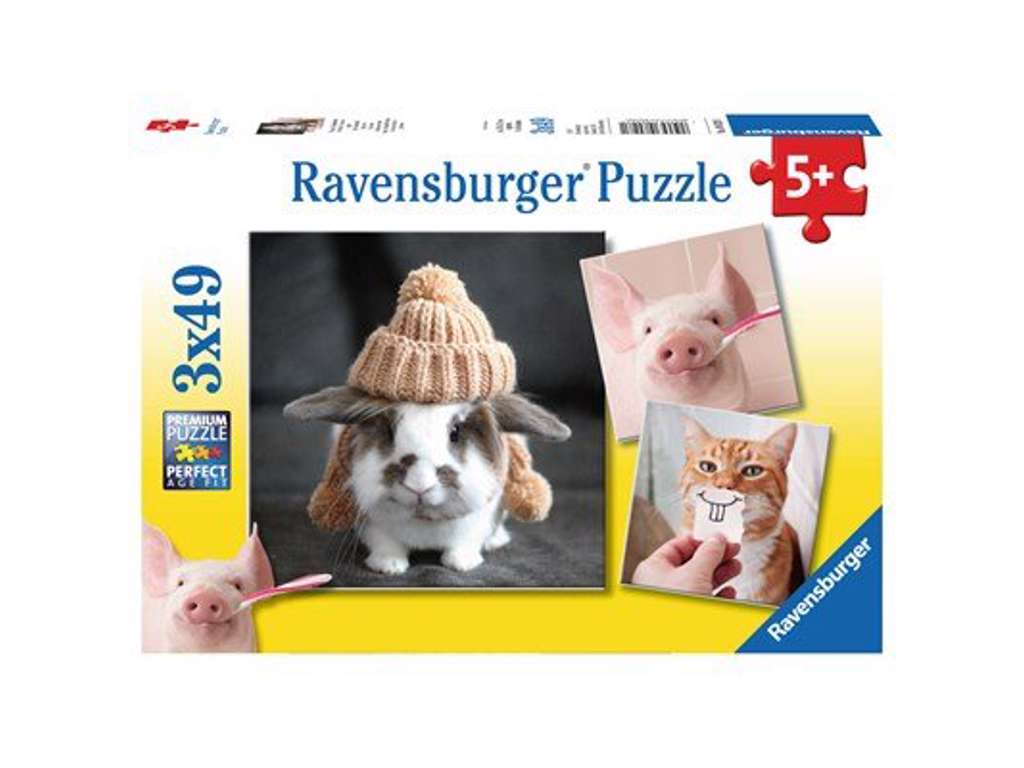 Sjove dyreportrætter puslespil med 3x49 brikker