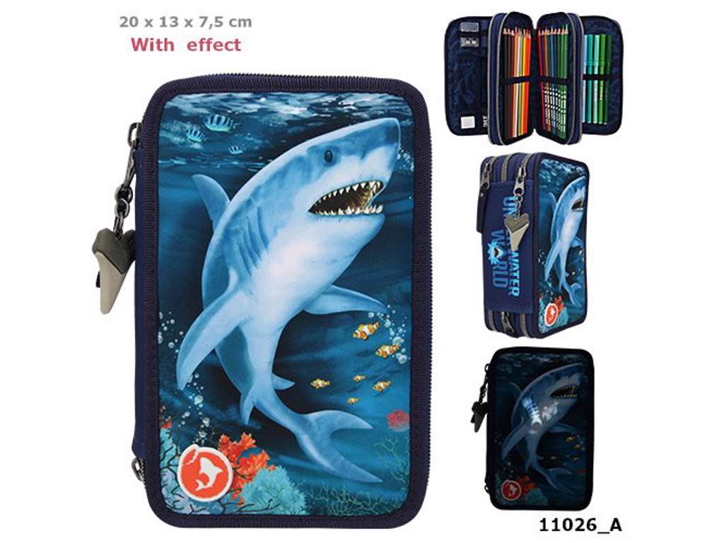 Dino World trippel penalhus med LED - haj