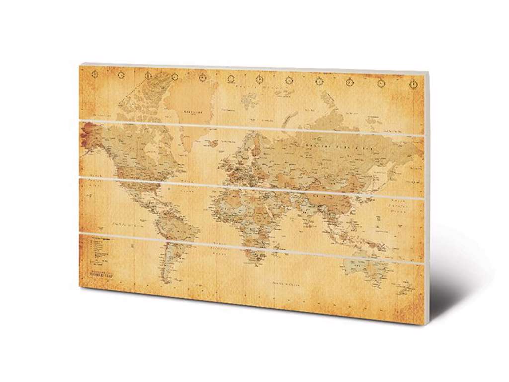 Verdens kort "Vintage" træ plade "plakat" 40x60cm