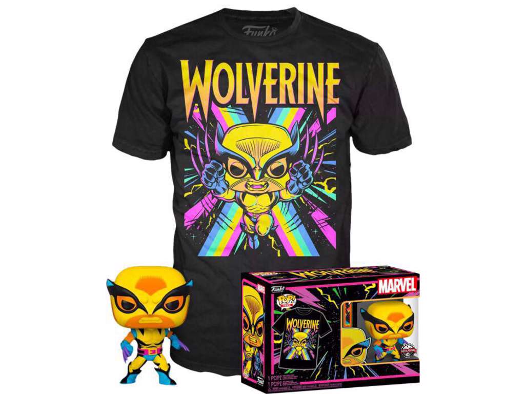 Marvel X-Men POP! & Tee Box Wolverine (Blacklight) Størrelse Small