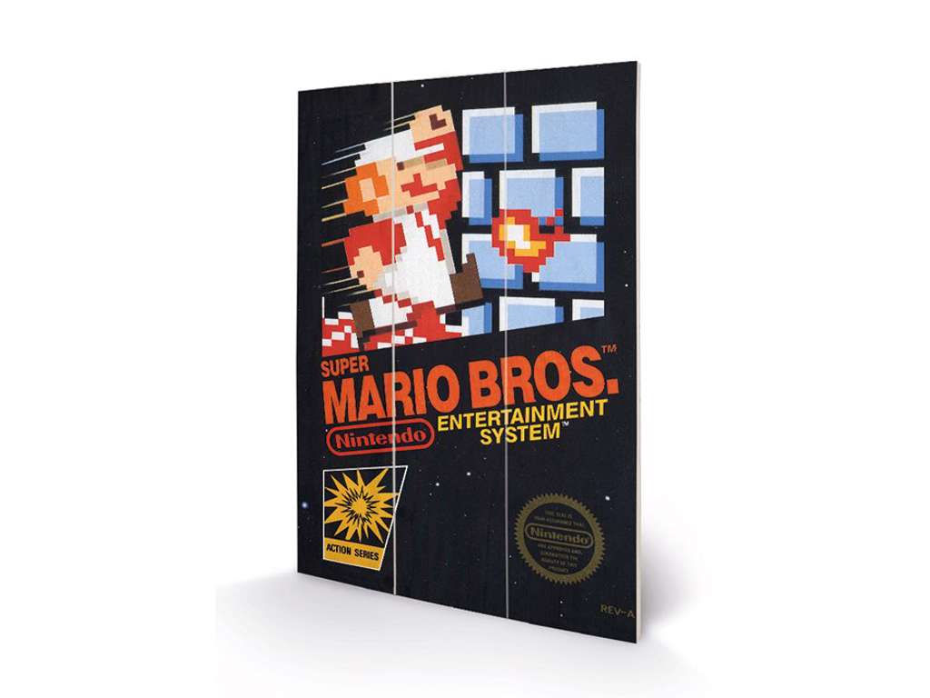Super Nintendo "Super Mario Brothers" træ plade "plakat" 20x30 cm