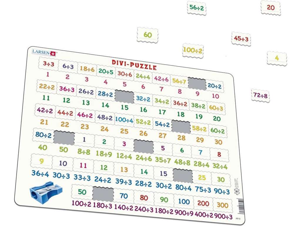 Matematik puslespil - lær at dividerer - 58 brikker
