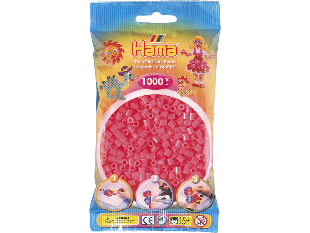 1000stk. Hama Midi fluorescerende cherise 207-33