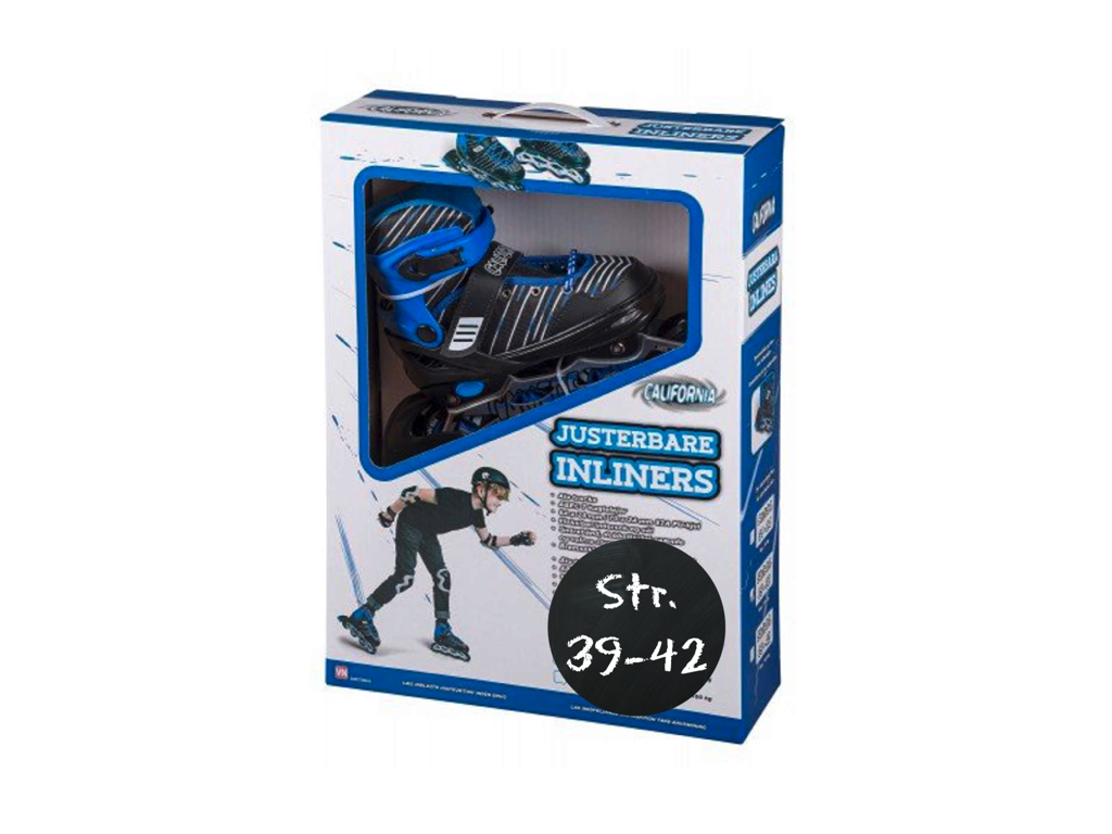 Justerbare inliners i sort og blå med ABEC 7 kuglelejer fra Califonia - Størrelse 39-42