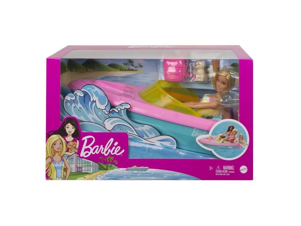Barbie med motorbåd
