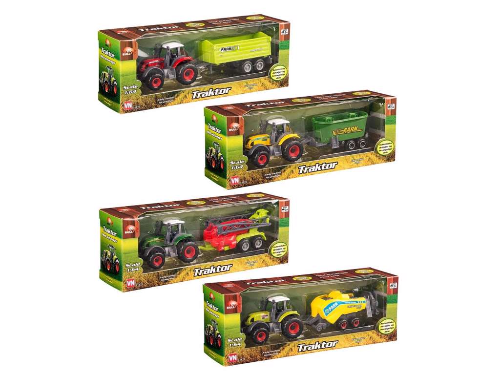 Lille traktor med anhænger i størrelse 1:64 fra Bull