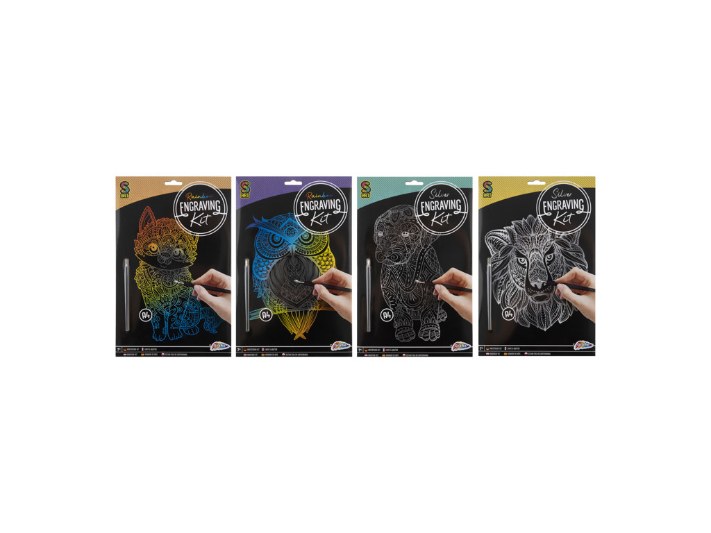 1 stk. A4 Skrabebillede (inklusiv skrabepen) - 4 assorteret