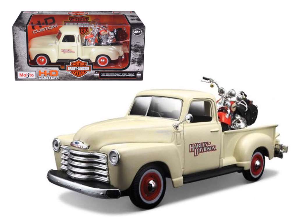 Maisto 1:25 1950 Chevrolet 3100 Pickup Truck med Harley Davidson Motorcykel
