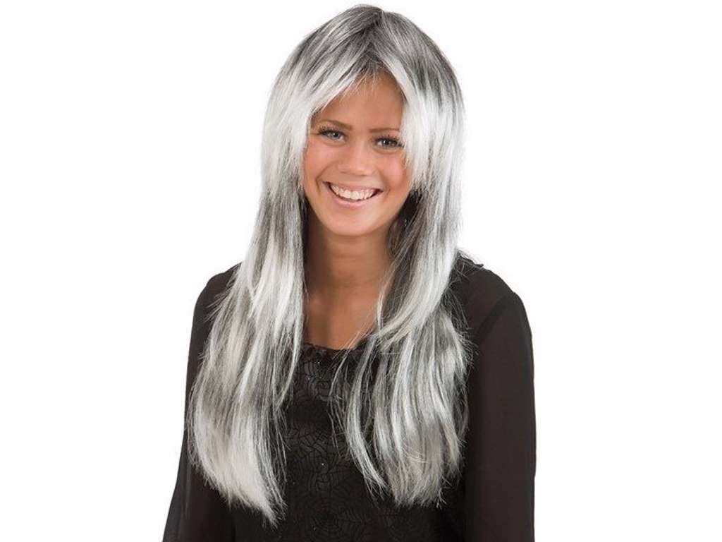 Grå skulderlang paryk til voksne fra Joker