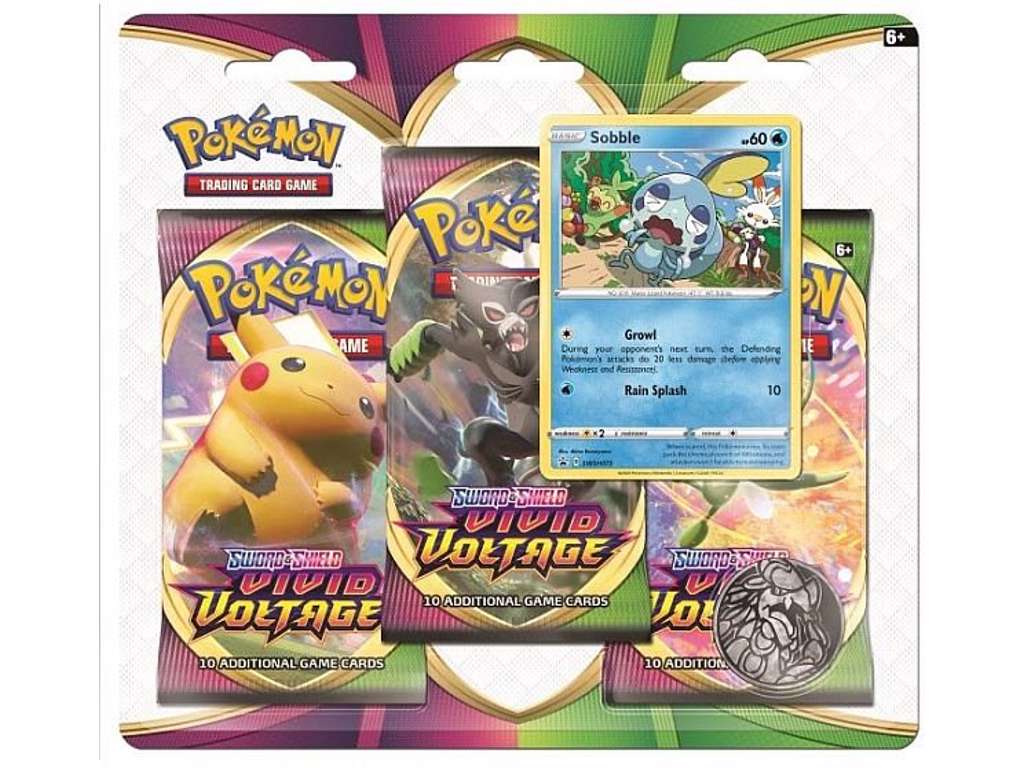  Pokémon Sword & Shield Vivid Voltage 3 boosterpakker mønt og glimmerkort