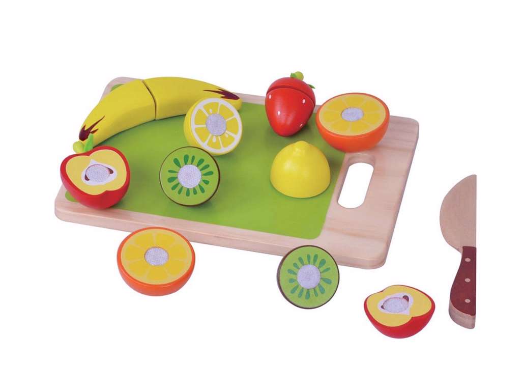 Skærebræt med 6 frugter i træ fra Magni