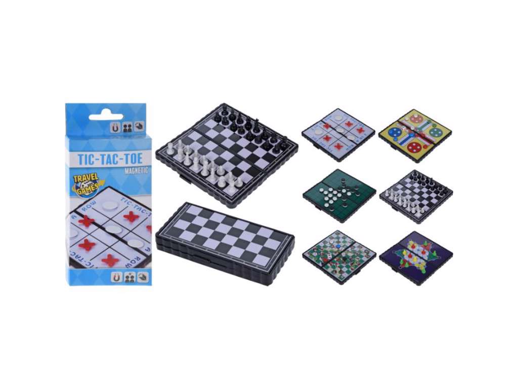 Brætspil i rejsesæt 13x13 cm, 6 ass magnetspil