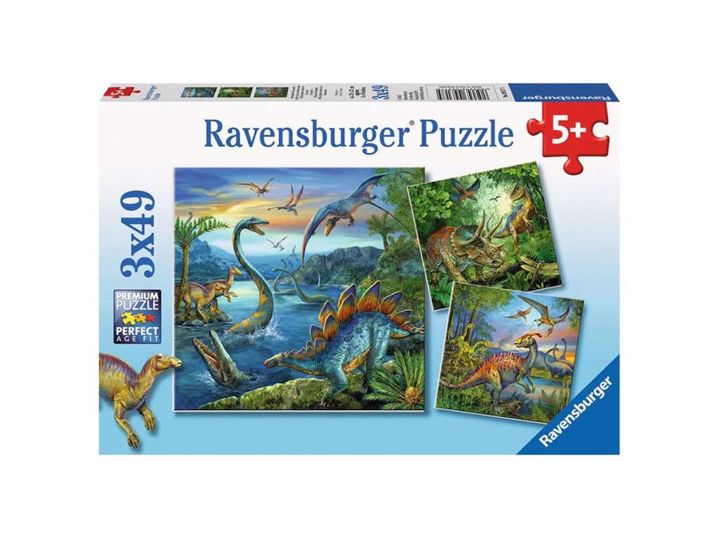 Dinosaur fascination puslespil med 3 x 49 brikker fra Ravensburger