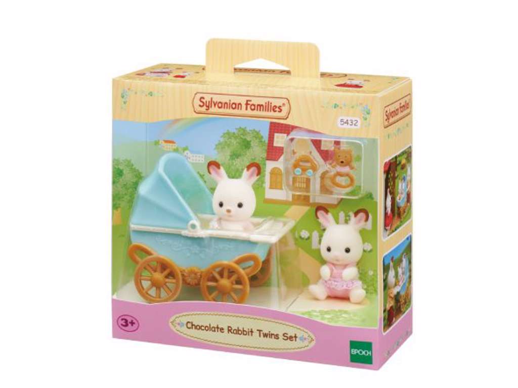 Chokoladekanin-tvillinger med barnevogn fra Sylvanian Families