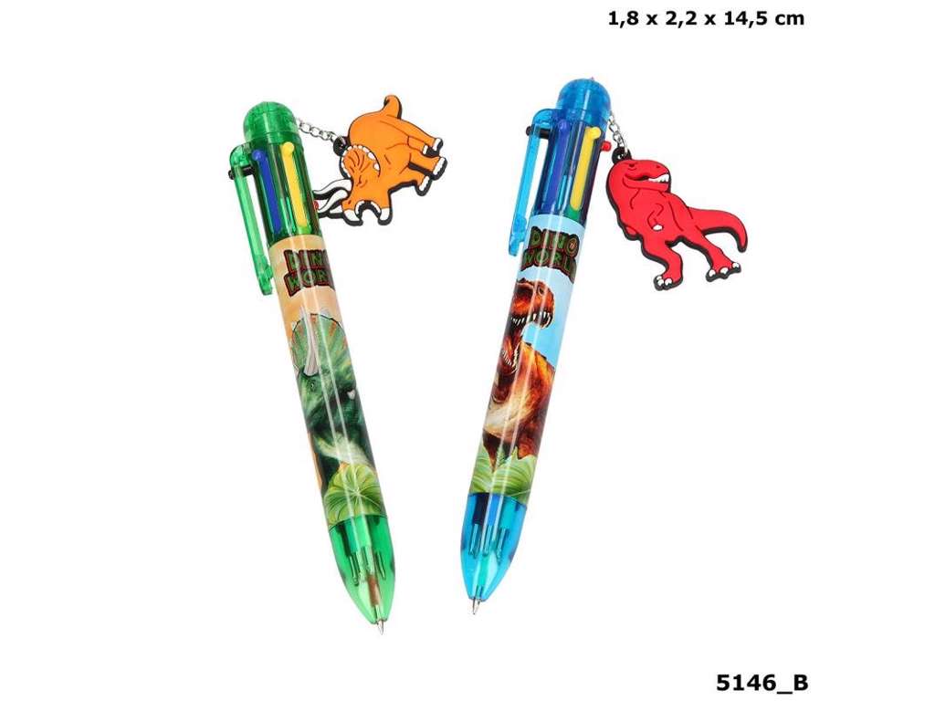 Dino World kuglepen med 6 farver