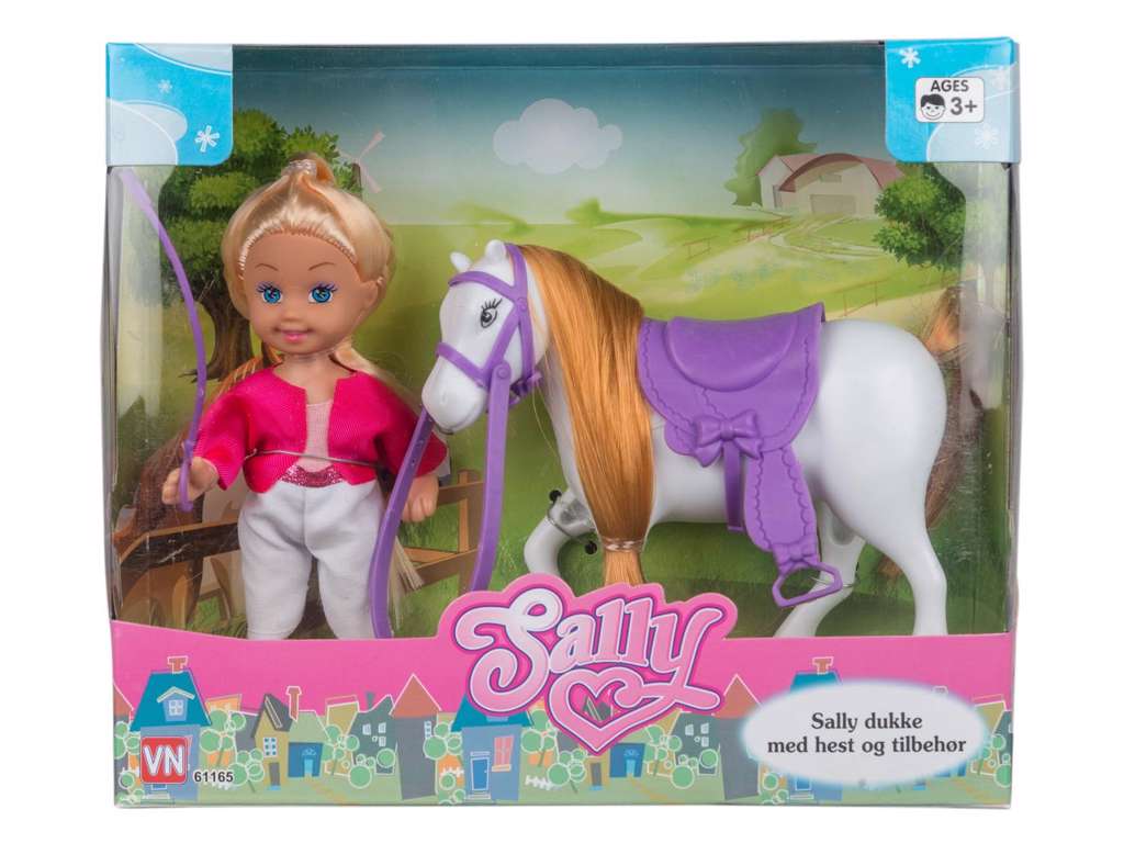 Sally dukke med hest og tilbehør - fashiondukke