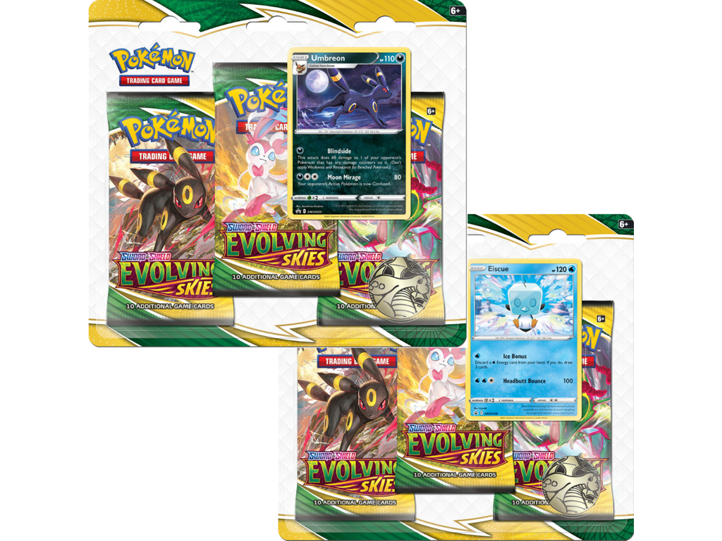  Pokémon Sword & Shield - Evolving Skies 3-pak booster, promo og mønt