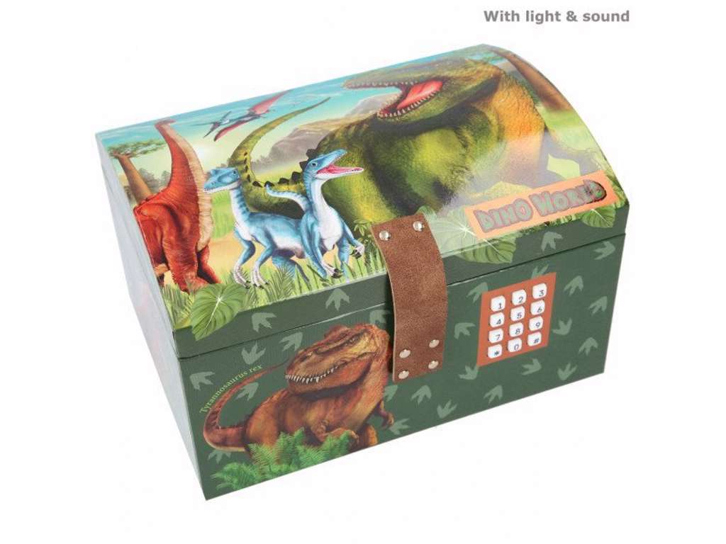 Dino World skattekiste med kode, lys og lyd