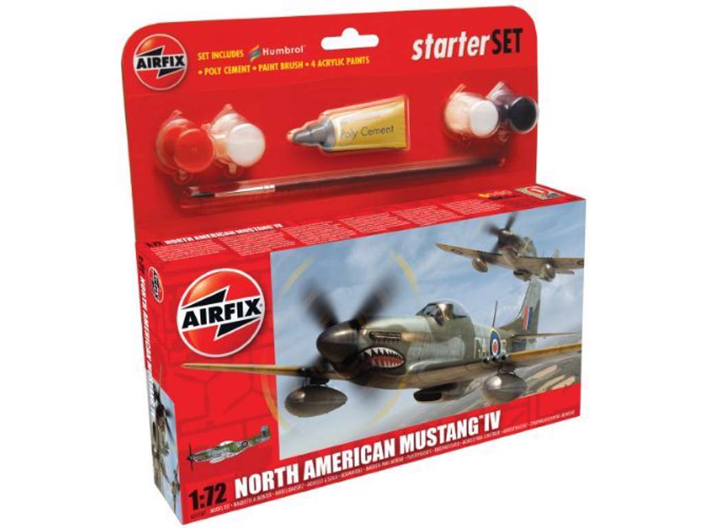 North American Mustang IV 1:72 Airfix gavesæt med maling pensel og lim.