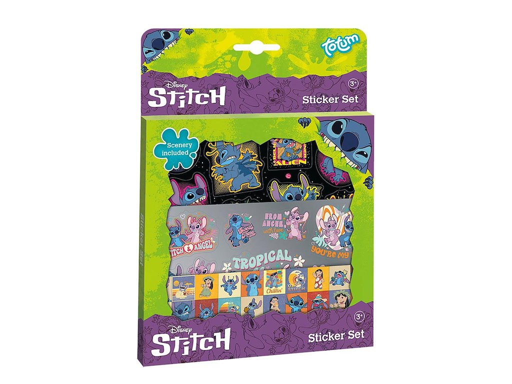 Stitch sticker sæt  æske m/3 ark og kulisser +3år
