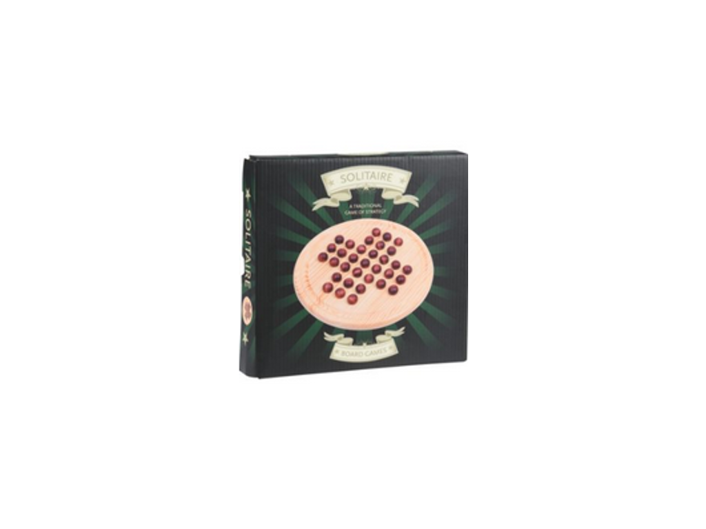 Solitaire brætspil, træ 22x18x22cm inkl 32 kugler