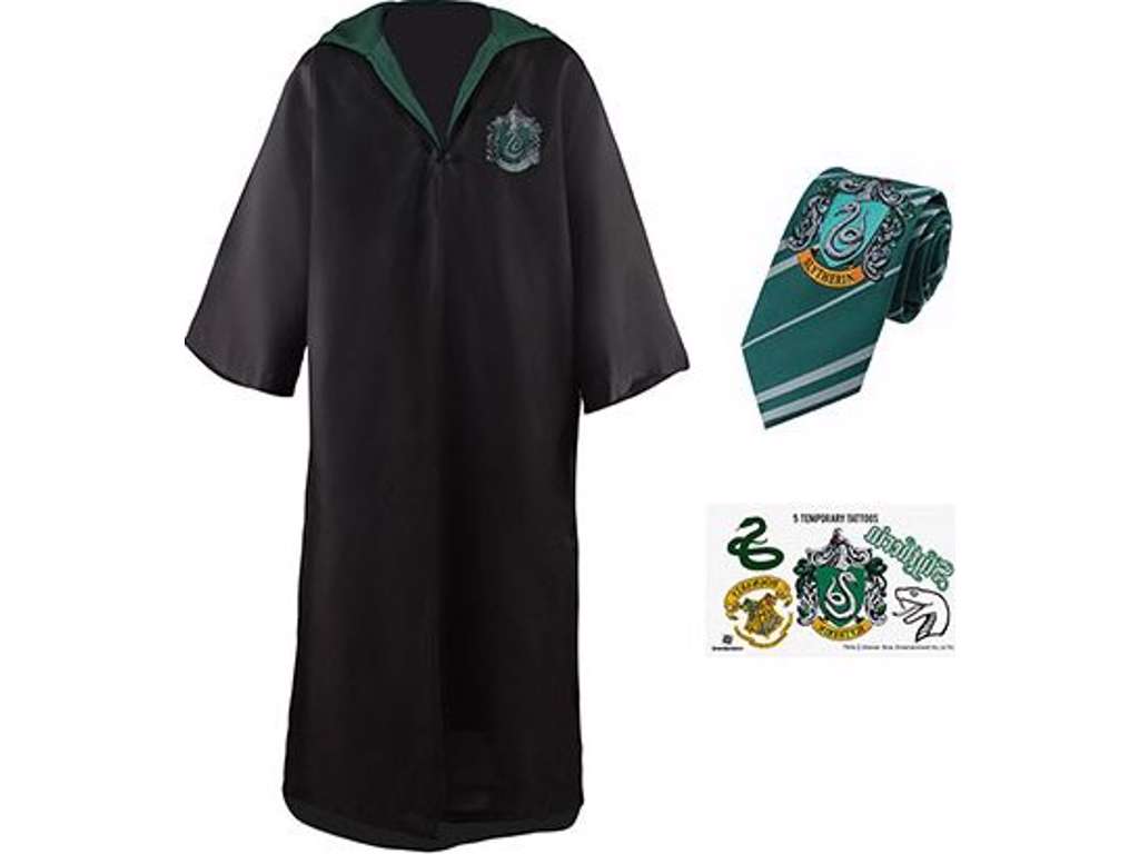 Slytherin kappe med slips og tatoveringer fra Harry Potter str L