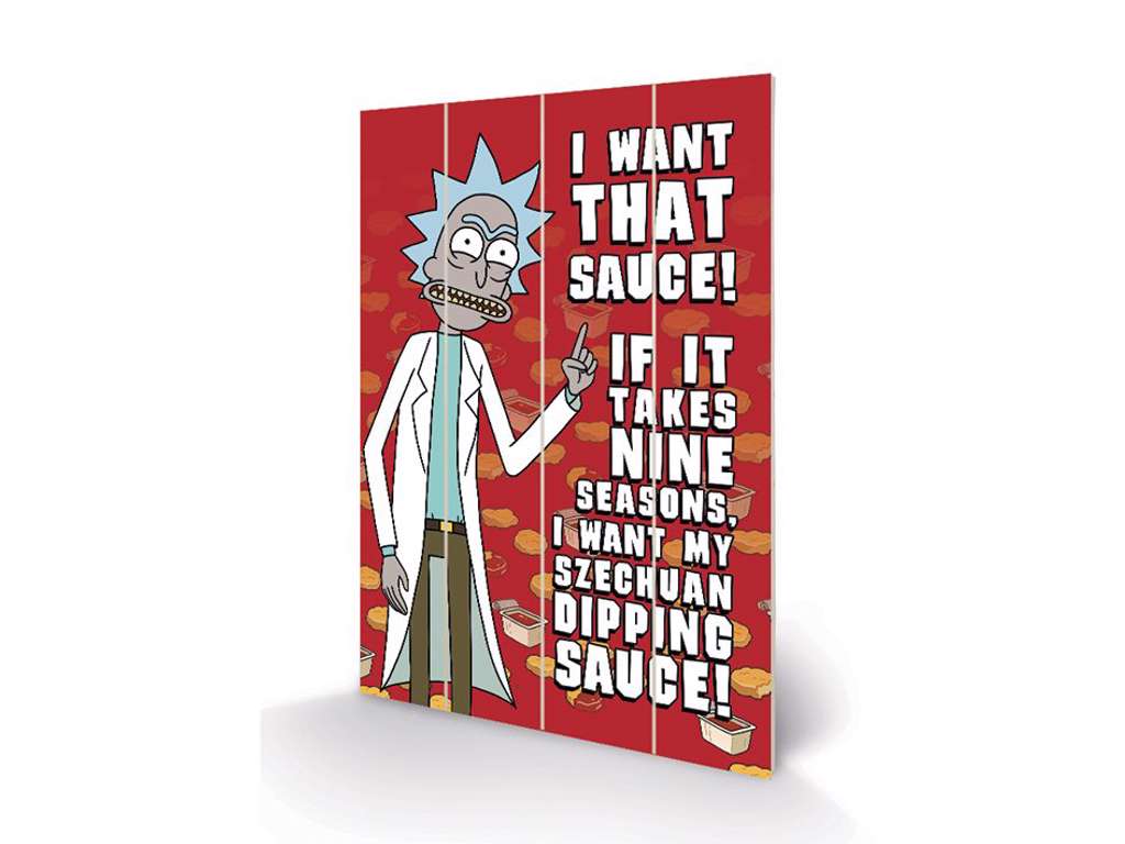 Rick and Morty "Szechuan Sauce" træ plade "plakat" 40x60cm