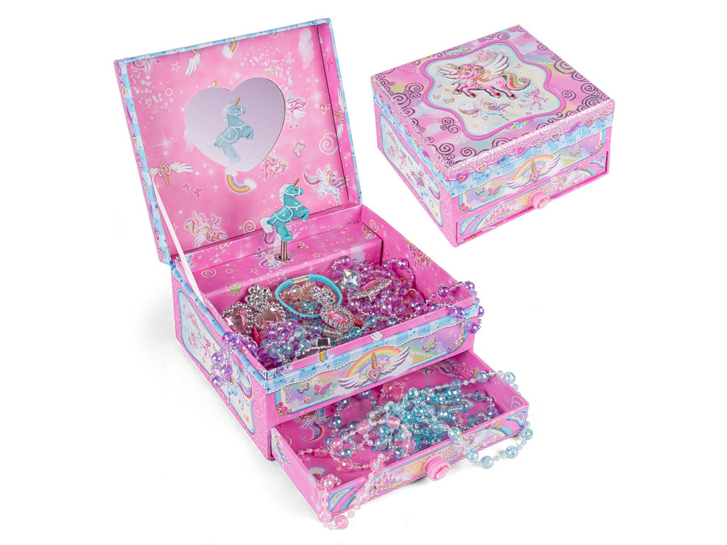 Enhjørninge smykkeskrin med skuffe & spejl