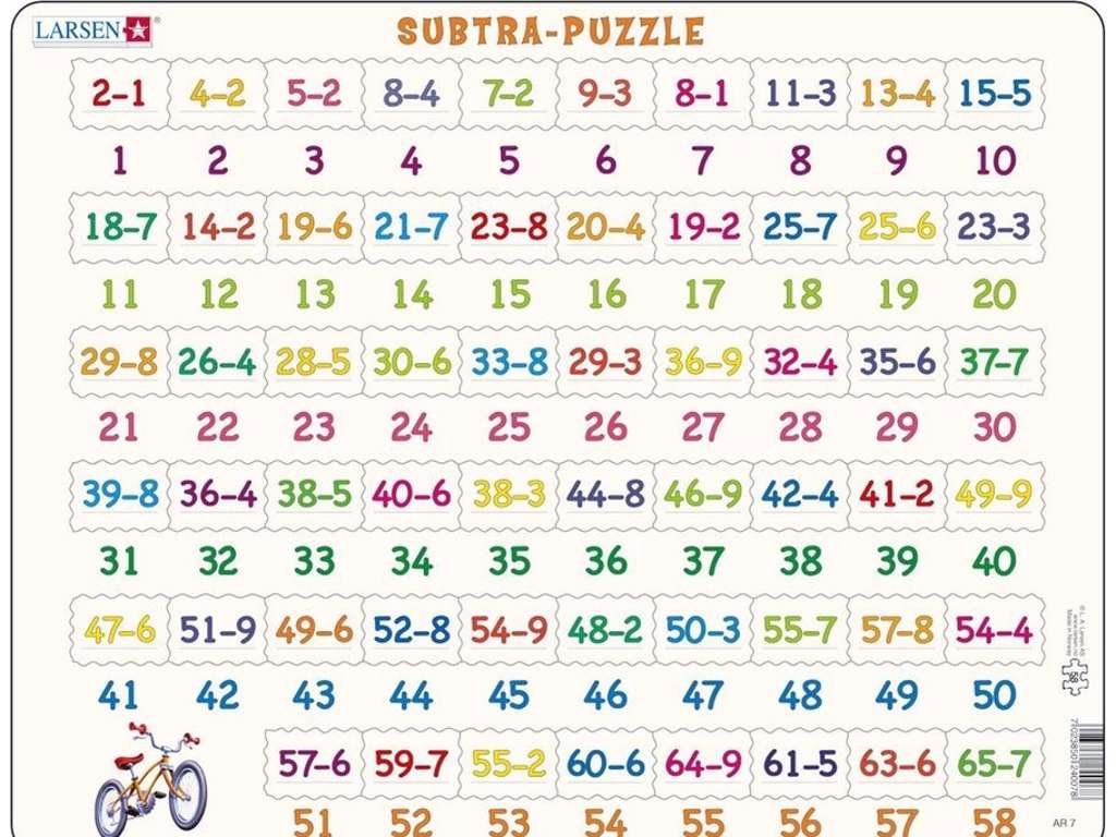 Matematik puslespil - lær at minus - 58 brikker