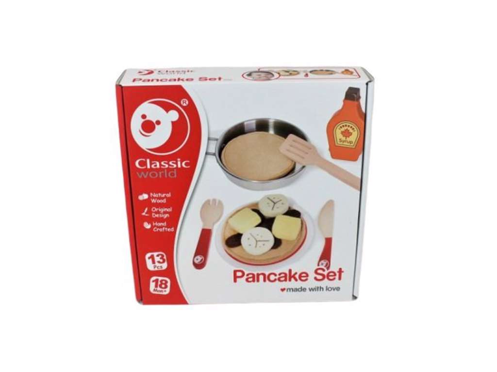 Pandekage sæt med service, pande og pandekage i træ og metal fra Classic World